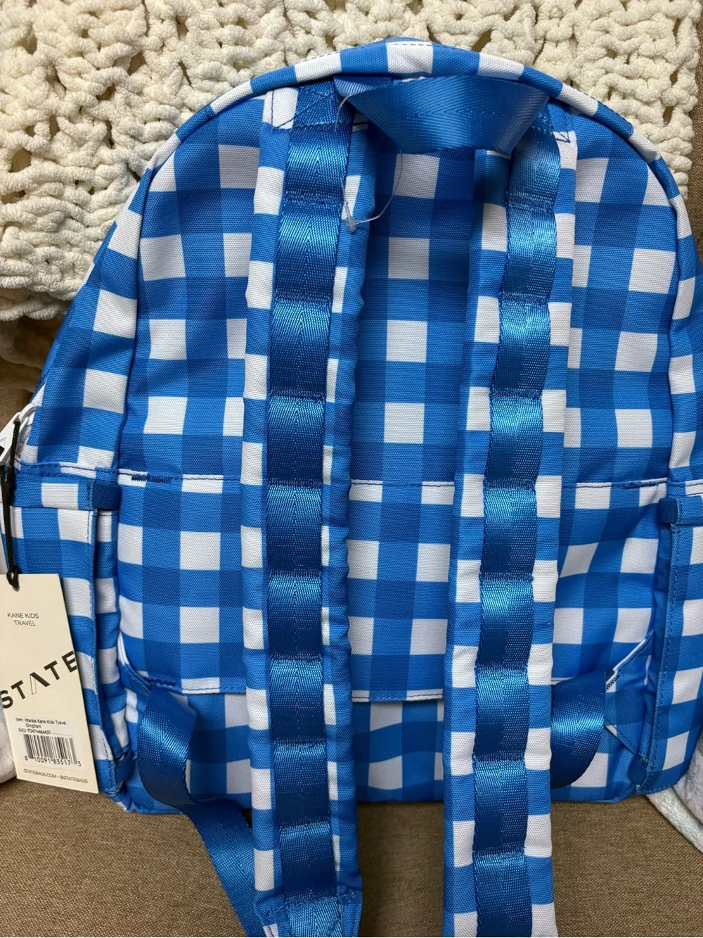 STATE Intarsia Kane Kids Travel Blue & White Gingham Backpack